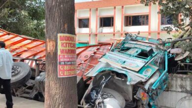 Mohabewala highway area becomes an accident hotspot; truck loaded with bricks overturns again.